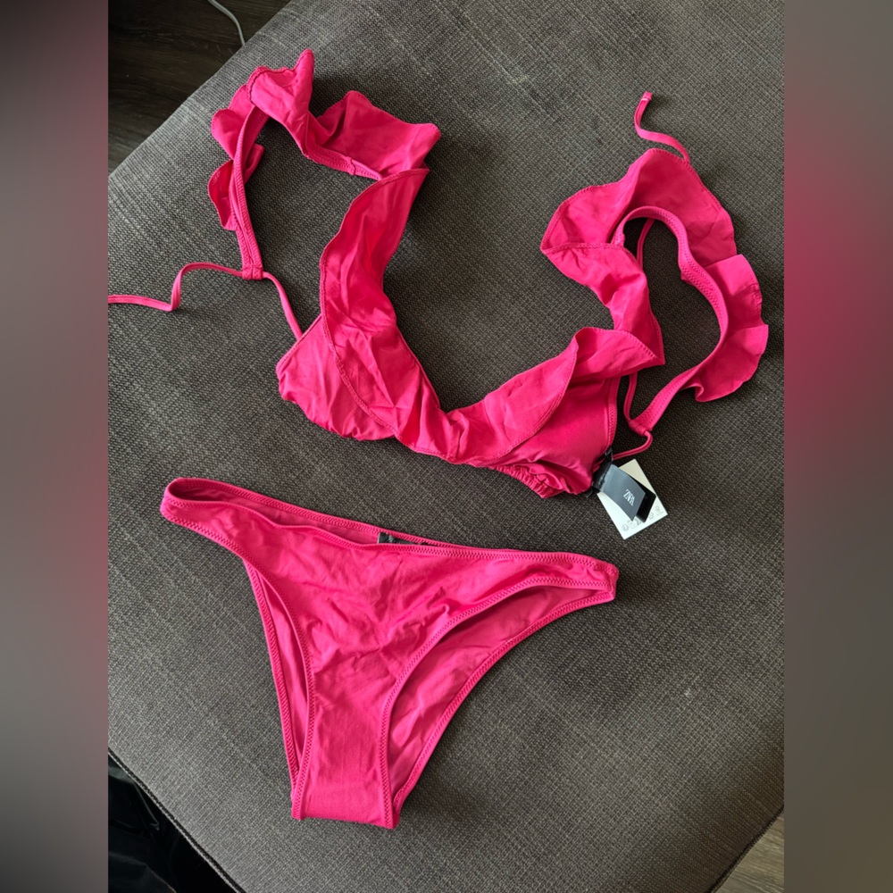 Zara Vibrant Pink Ruffled Bikini Set